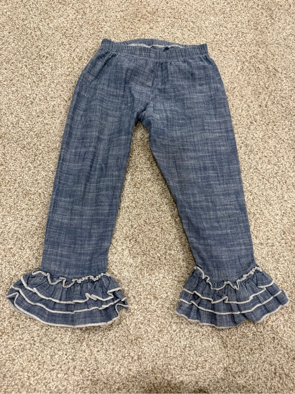 Persnickety Denim-Look Ruffle Hem Girls Leggings - Blue
